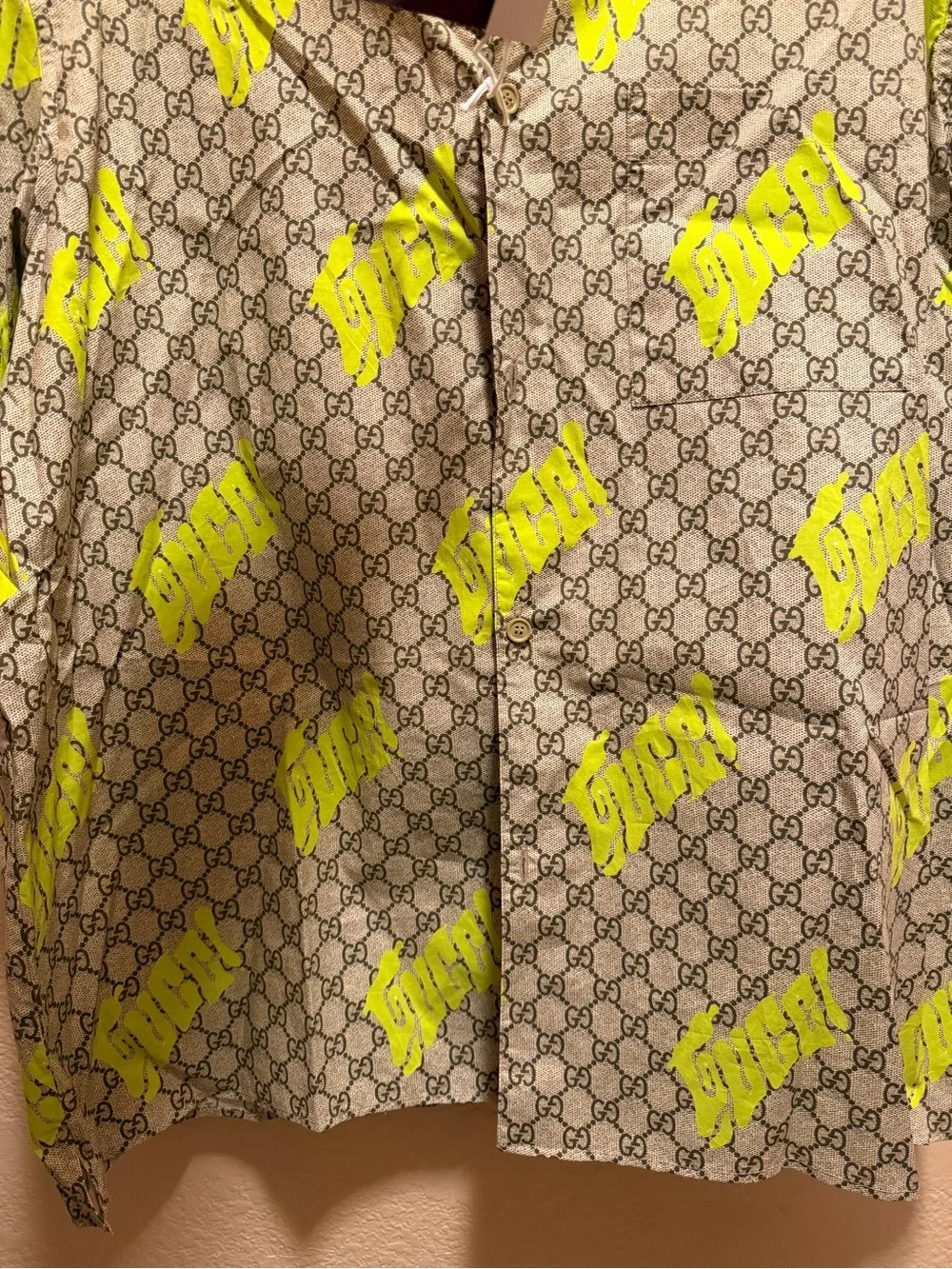New Authentic Gucci GG Logo Button Up Shirt Brown Size IT 54 / US L
